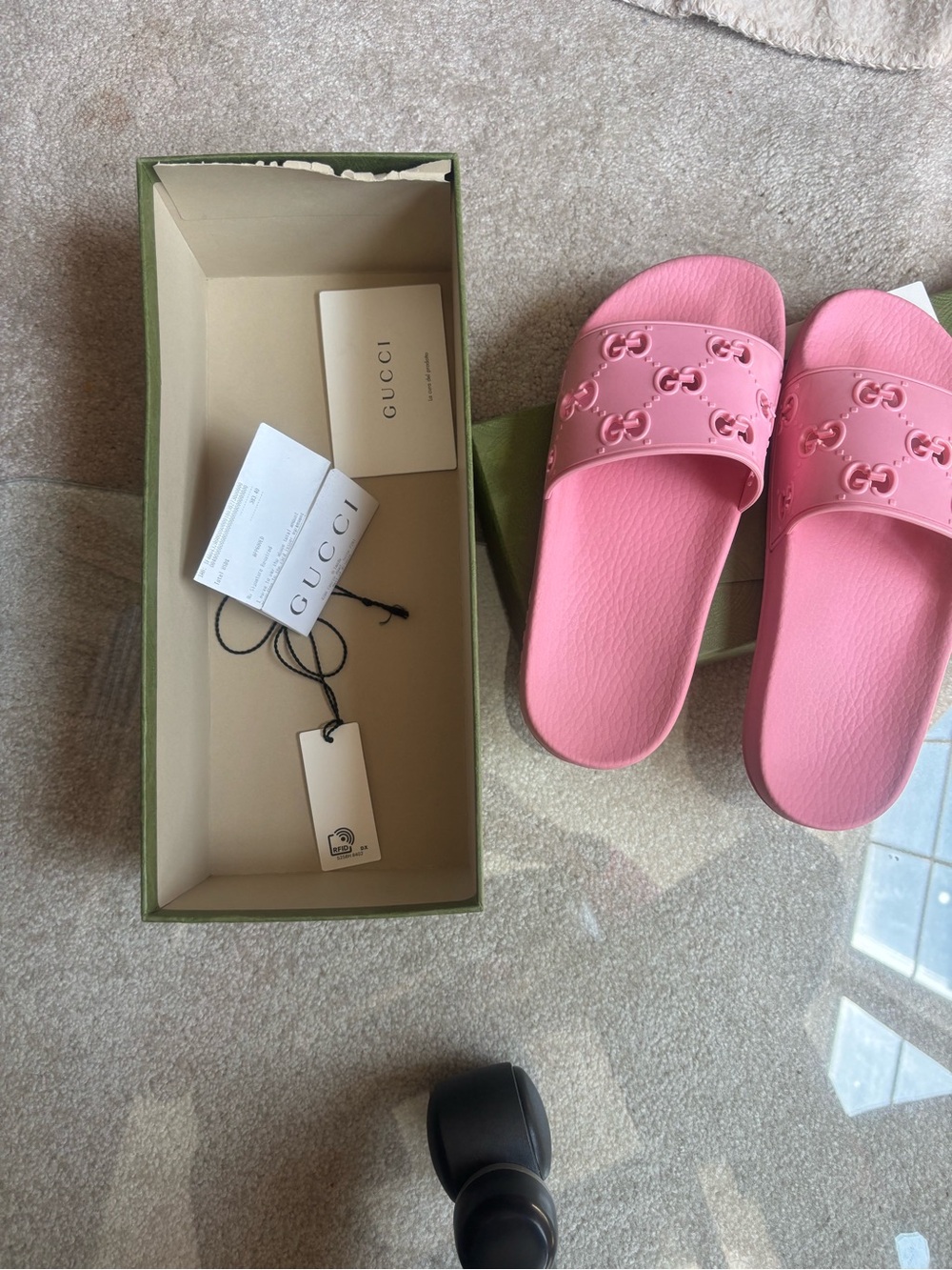 Gucci Pink GG Embossed Slide Sandals